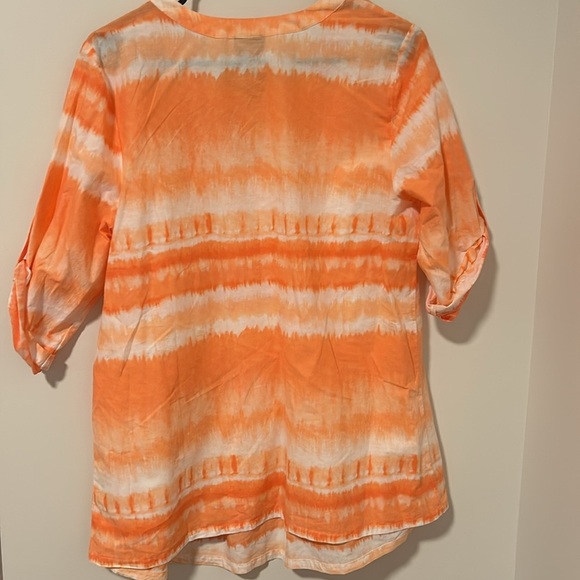 J. Jill 100% Cotton Lightweight Boho Cottagecore Orange Peach Blouse Size Medium - Picture 3 of 4